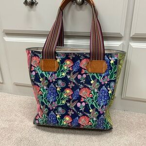 Consuela Style Blue and Green Floral Classic Tote Bag with Structured Design